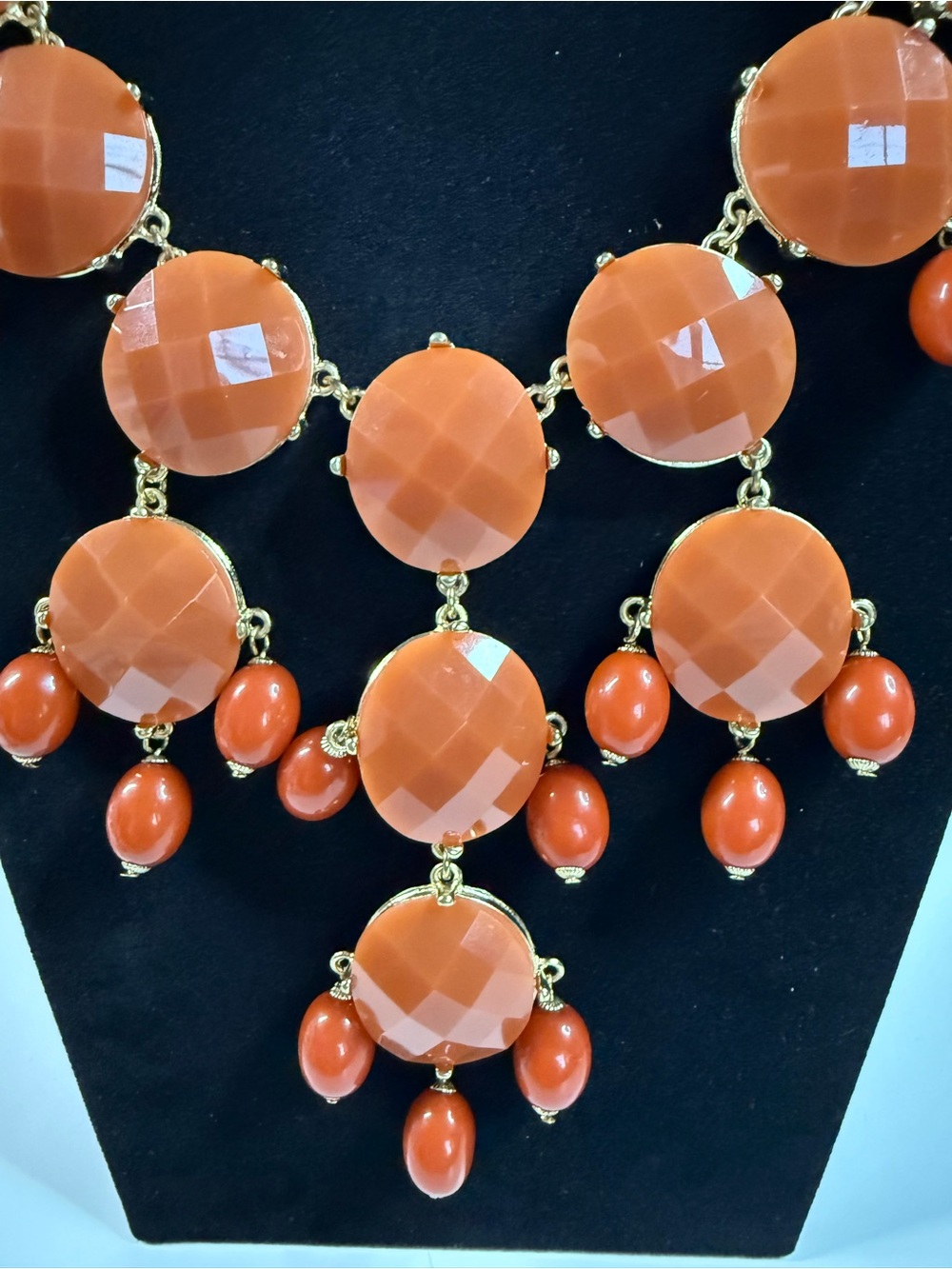 Women's Orange Statement Bib Necklace and Earring Set - Gold color burnt orange - Picture 3 of 6